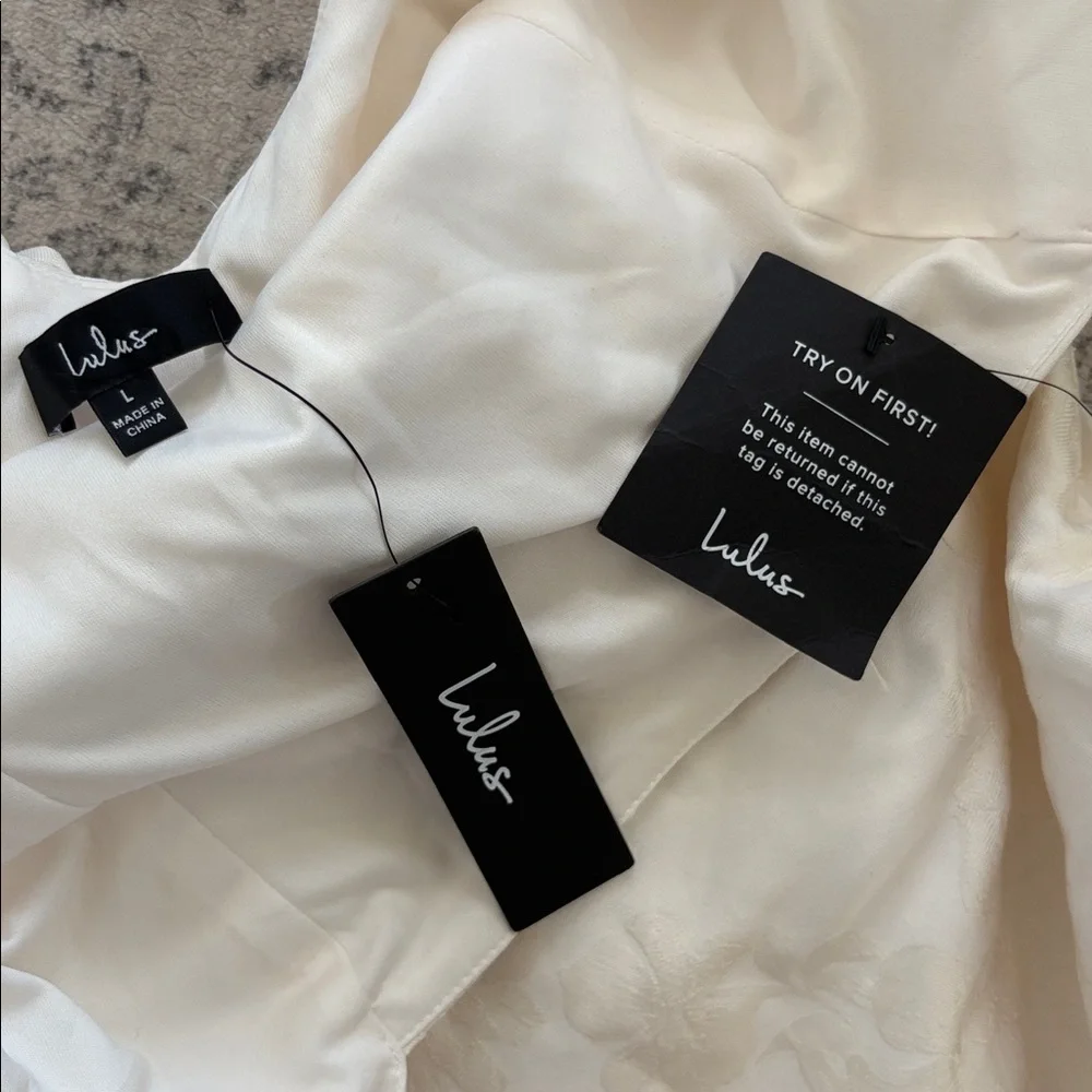 Lulus Flirtatious Poise Ivory Jacquard Bow Back Mini Dress Size Large NWT Bridal - Picture 3 of 11